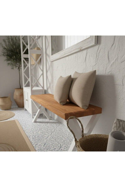 raweyn Hestia Masif Ahşap Bahçe Bankı Bench Balkon Teras Beyaz V Metal Ayak 80cm