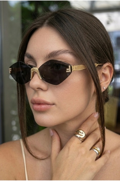 Eyesofia Livia Kristal Baklava Gold Metal Frameless Ultra Light Uv400 Filtere...