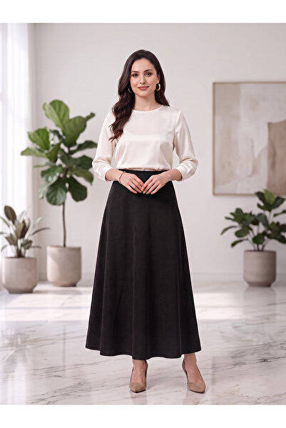 Finelook تنورة ماكسي نسائية على شكل حرف A - تنورة طويلة واسعة بخصر مرتفع للاس...