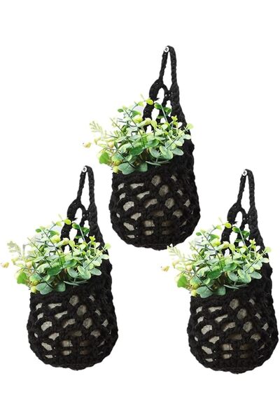 Generic Macrame Plant Hanger 3 Pieces Breathable Hand-Woven Net | Boho Rope P...