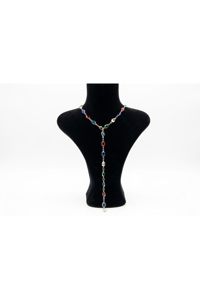 Karaşah Women's Gold Color Multi-Colored Drop Stone Dangling Y Necklace