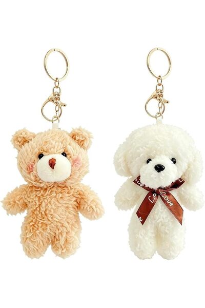 GENERAL LRTJ 2Pcs Cute Bear & Puppy Keychains, Plush Little Animal Bag Charms