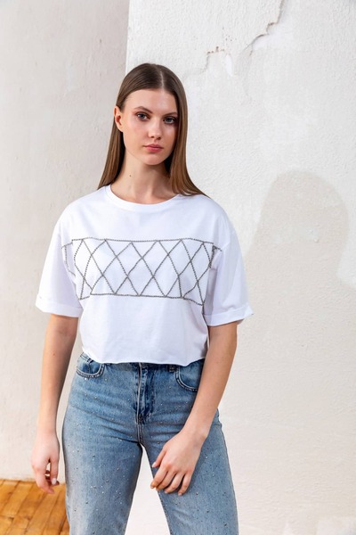 KASHA 25Y2T037 ZİNCİR TAŞLI TSHIRT
