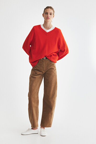 H&M Barrel Paçalı Fitilli Kadife Pantolon