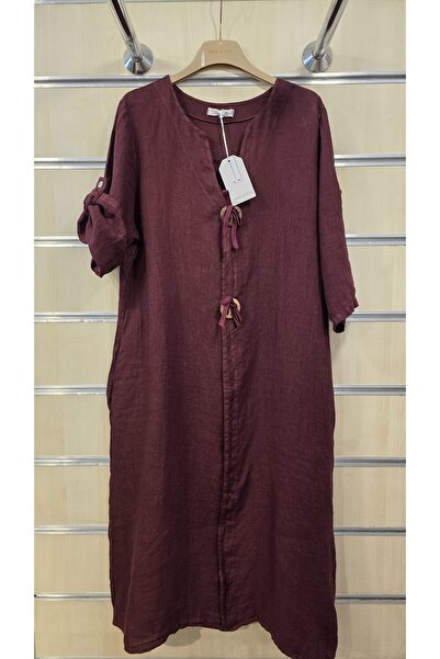 Park Moda Italian Linen Dress with Large Button Detail