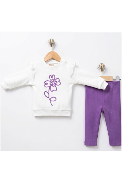 NİKUBY BABY Baby Girl Seasonal 2-Piece Set Single Flower Embroidered Long Sle...