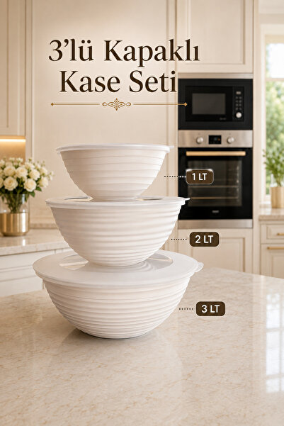 Sariva Home 3-Piece Bowl Set with Lid 1 Lt 2 Lt 3 Lt Multi-Purpose Storage an...