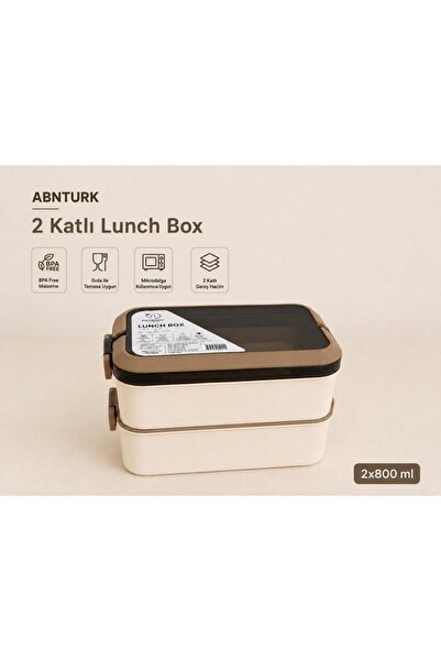 abnturk 2 Katlı Çatal Kaşık Setli 2x800ml Yemek Saklama Kabı-Mikrodalgaya Uyu...
