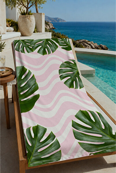 Evmila Pink Tropical Palm Leaf Patterned 70X150 Beach Towel - Digital Printed...