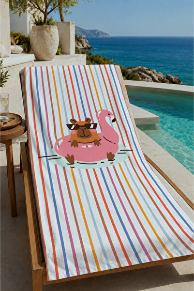 Evmila 70X150 Beach Towel with Colorful Striped Tropical Drink Figures - Cott...