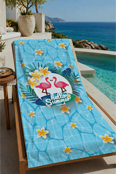 Evmila Light Blue Hello Summer Flamingo and Yellow Floral Pattern 70X150 Beac...