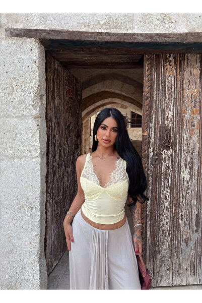 kırmızı butiks Sarı Güpürlü Sandy Bralet