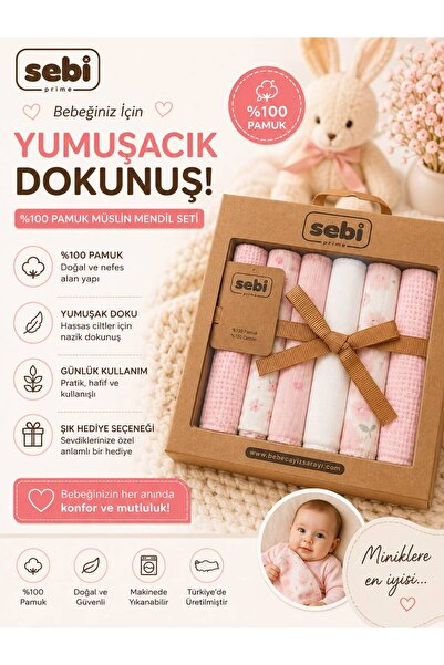 Sebi Prime %100 Pamuk Müslin Ağız Mendili Seti