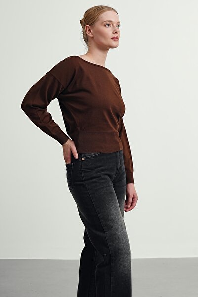 Gülce moda Women's Slim Mercerized Asymmetrical Cut Boat Neck Knitwear Sweater