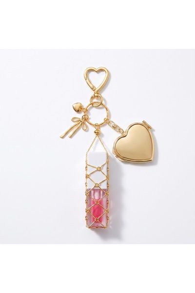 Akçay Aksesuar Ruj Charm Gold Mirrored Keychain Starry Bag Ornament Women's A...