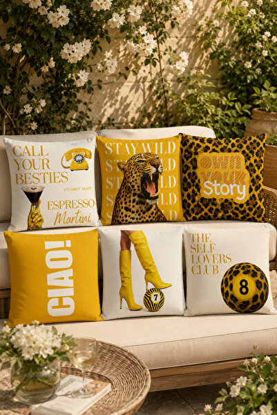 stellahomes Set of 6 Yellow Leopard Pattern Decorative Throw Pillow Covers – ...