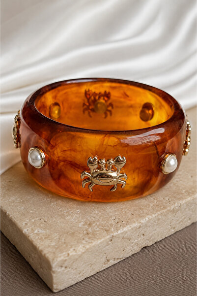 Dore Collection Pinterest Model Acrylic Chunky Bangle • Brown Crab Figured Br...