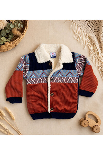 a baby Lamb Lined Velvet Detailed Cardigan
