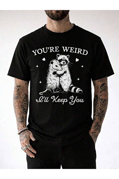 4CR Plus Size Unisex "You're Weird I'll Keep You" Raccoon & Opossum Hug Graph...
