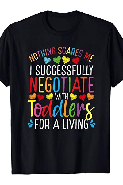 NOURAM تي شيرت مضحك بطبعة "Negotiate Toddlers" لمدربي رعاية الأطفال - هدية لم...