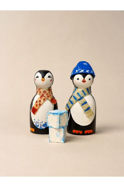 pinaart Natural Wooden Penguin Set Pegdoll