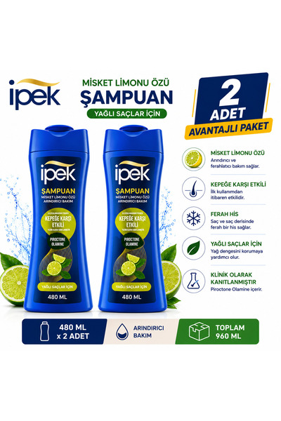 İpek Şampuan Misket Limonu Özü Yağlı Saçlar İçin 480 ML X 2 Adet