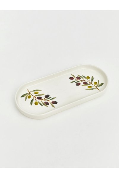 LC Waikiki Zeytin Desenli Seramik Oval Sunum Tabağı 24 x 11 cm