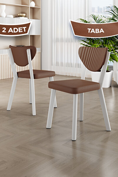 Canisa Fubi Serisi 2 Adet Taba Deri Mutfak,Cafe, Restaurant Sandalyesi Beyaz ...
