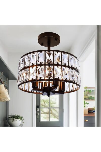 OtherMax Lustră cu 4 puncte din cristal Lampă de tavan industrială, neagră — ...