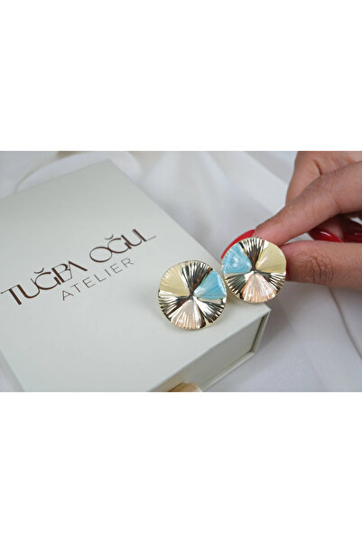 ATELİER TUĞBA Kp697 Pastel Colored Round Earrings with Mineral Detail (Diamet...