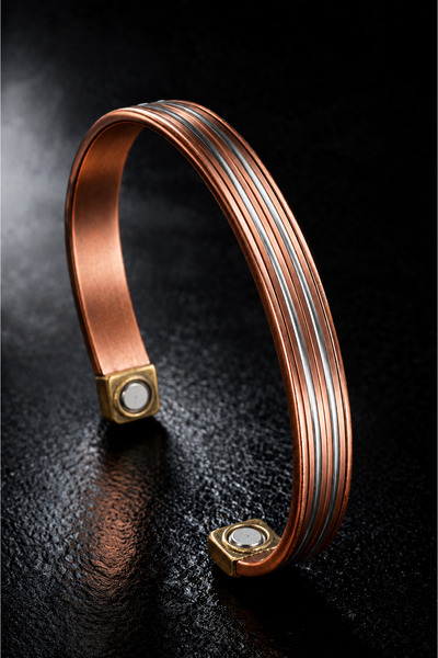 İyyaKee 100% Pure Copper Magnetic Bracelet with Silver Double Stripe Detail f...