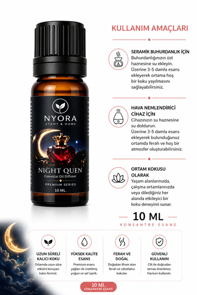 NYORA 10 Ml Night Queen Gece Kraliçesi Kokusu Buhurdanlık ve Hava Nemlendiric...