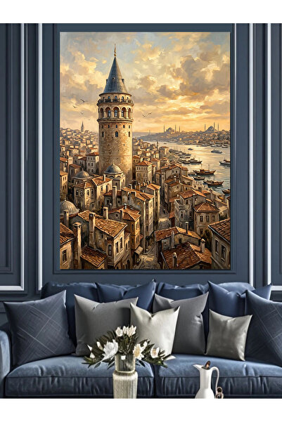 Artmeg Pânză decorativă cu peisajul insularului istoric Galata - Tablou din l...