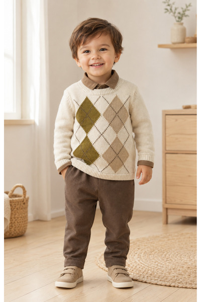 limebabies Baby Boy Brown Color Little Secrets Winter Three-Piece Set (2-5 Ye...