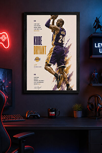 Charmbi Kobe Bryant Siyah Çerçeveli Modern Duvar Tablosu Özel Kaplama Poster ...