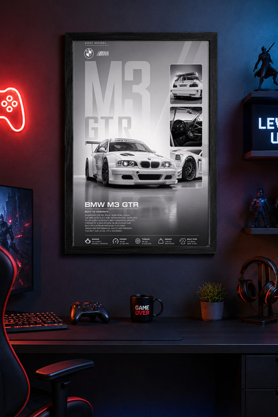 Charmbi Pictură murală modernă BMW M3 GTR cu cadru negru Poster cu finisaj pe...