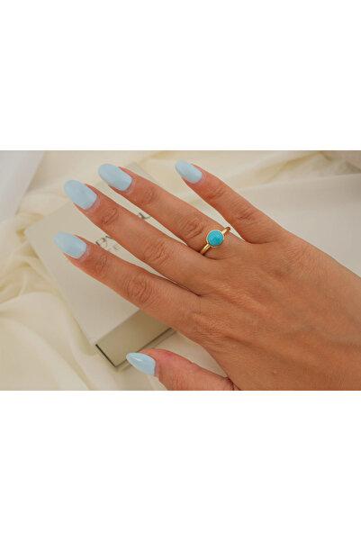 ATELİER TUĞBA Yzk667 Round Turquoise Stone Adjustable Ring