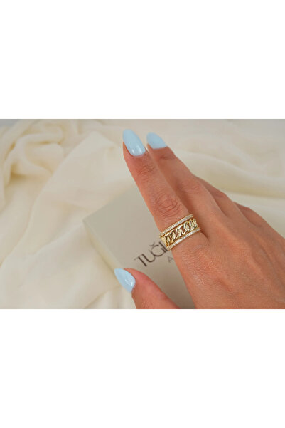 ATELİER TUĞBA Yzk657 Zircon Stone Chain Detail Adjustable Ring