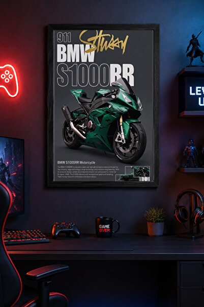 Charmbi BMW S1000RR Siyah Çerçeveli Modern Duvar Tablosu Özel Kaplama Poster ...