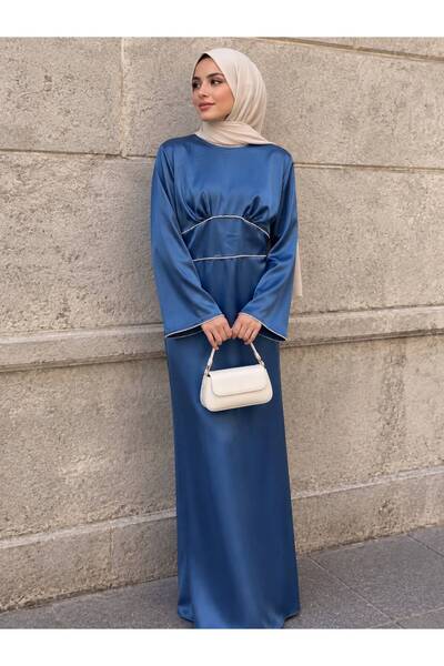 Generic Brand Fi̇truka Tesettür Stone-Detail Waist-Tie Tesettür Dress
