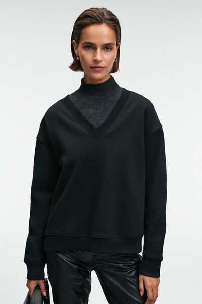 ETHIQUET Arinel Women's V-Neck Regular Fit Black Sweatshirt