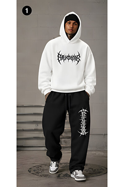 EFFRENATU Oversized Hooded Sweatshirt Set - Face and All-Over Surface Print, ...