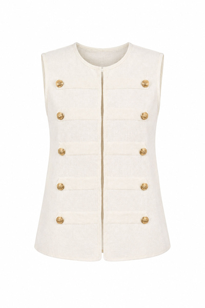 Özge Özgenç Gold Buttoned Sleeveless Vest