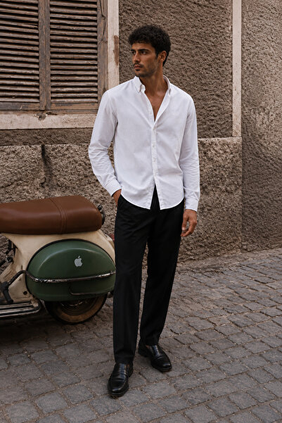 Respire Men's Minimal Printed Oversize Textured Shirt White