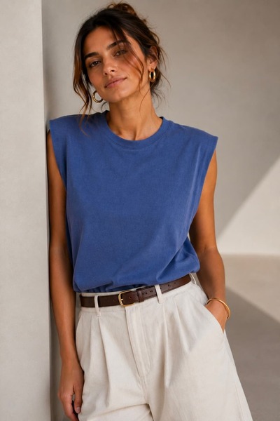 bb butik basic Soft Touch Zero Neck Draped Sleeveless Blouse Md0989