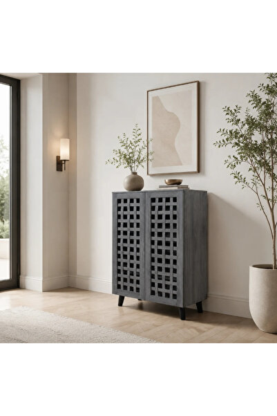 Palma homez دولاب جزم ماليزي رمادي ببابين بتصميم شبكي مودرن 130×80×34 سم