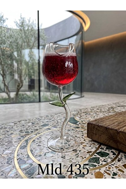 Cam Ayaklı Ağzı Kesik Gül Modelli Meşrubat Bardağı