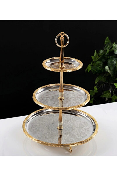 MaviDamla Three-Layered Stainless Steel Presentation Plate 30*22*15 Gold