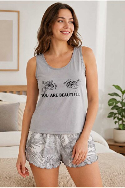Tenra Women's Shorts Pajama Set Strappy Top Patterned Shorts Summer Home Wear