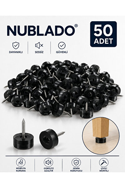 NUBLADO 50 Adet Siyah Çivili Mobilya Koruyucu Sandalye Masa Koltuk Ayağı Koru...